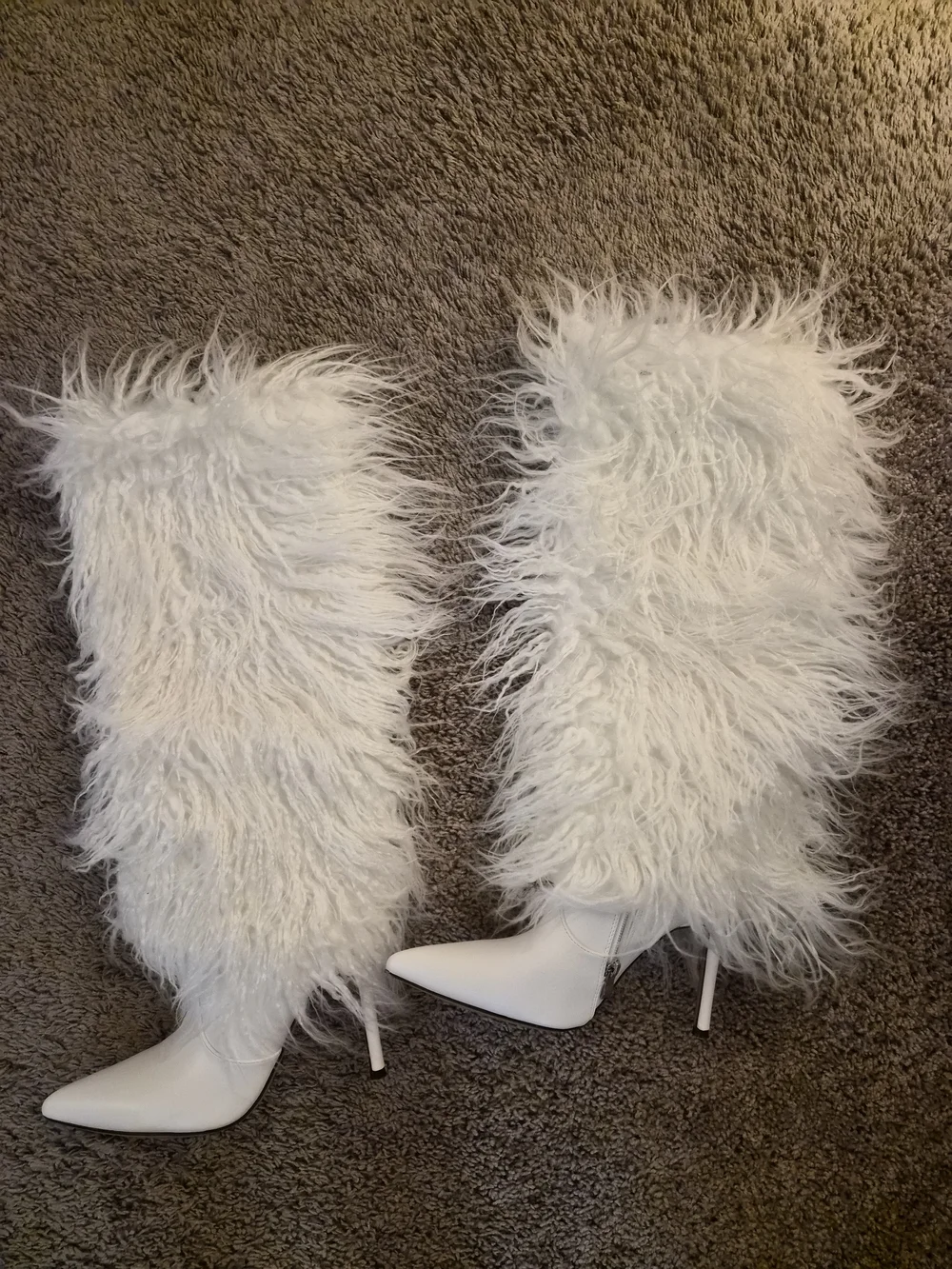 SHEIN White Faux Fur Pointed-Toe Stiletto Over-the-Knee Boots